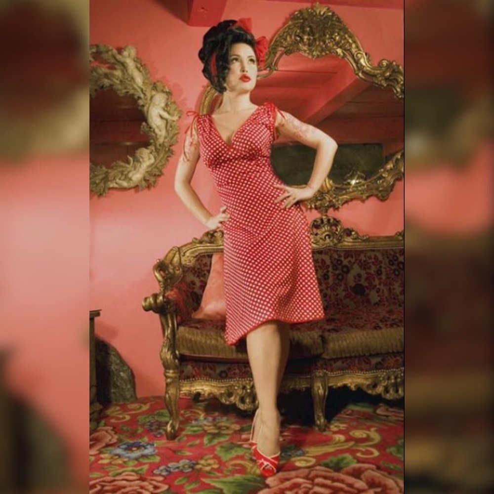 Pinup Couture Red with White Polka Dot Anna Dress